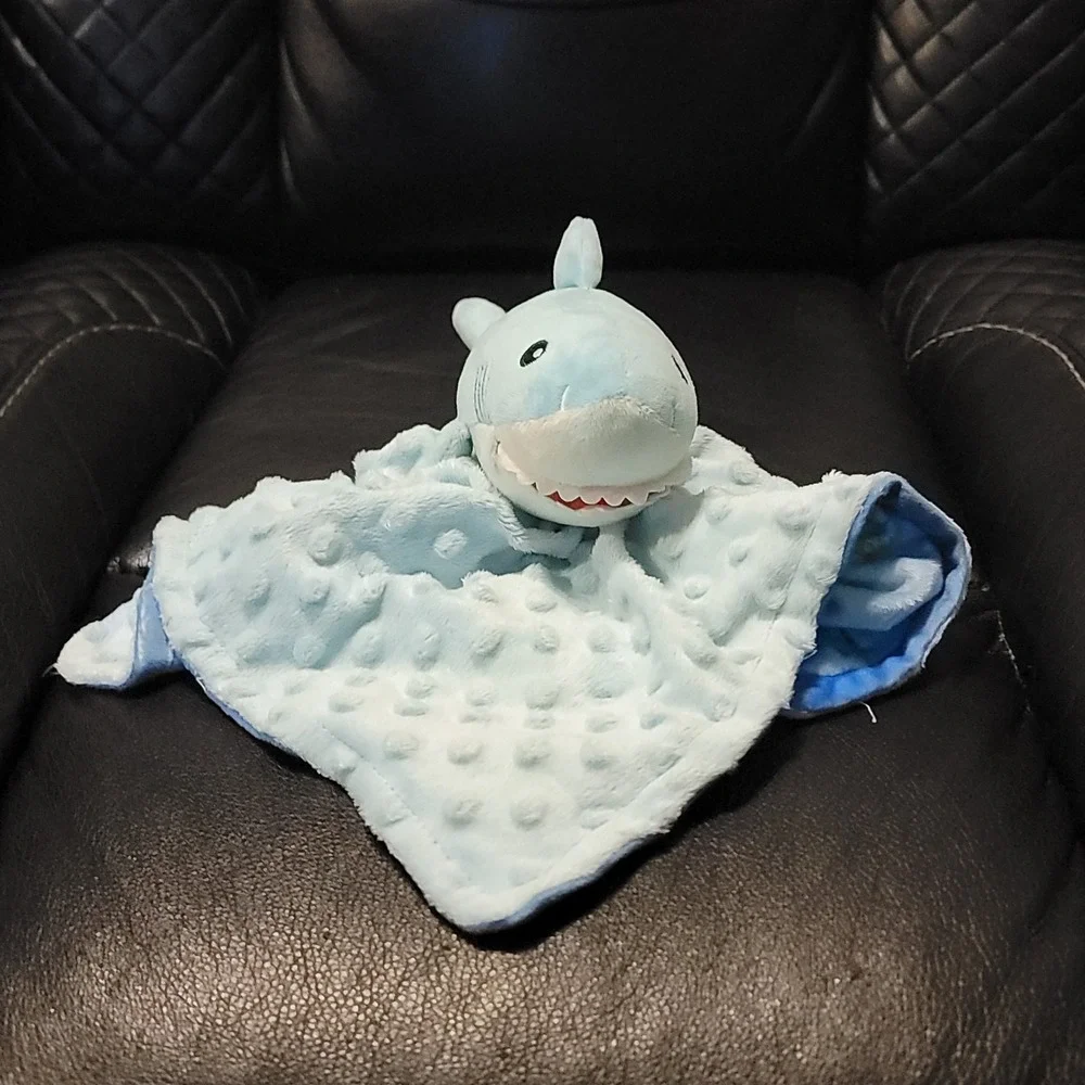 Blue Shark Baby Lovey Security Blanket Ocean Life & Fish on Back Minky Dot Plush